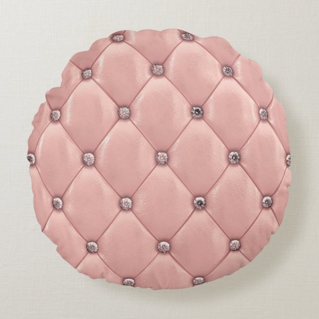 Blush Pink Satin Elegant Chic Metallic Round Pillow (Front)