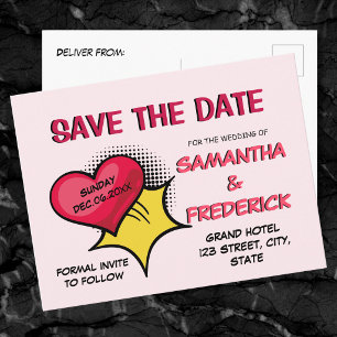Blush Pink Save the Date Postcard Romantic Comic