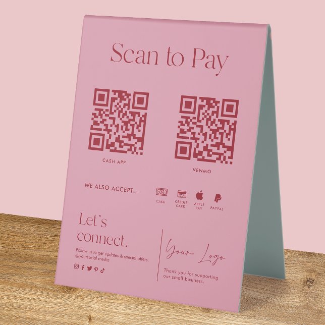 Blush Pink Scan to Pay  Table Tent (Creator Uploaded)