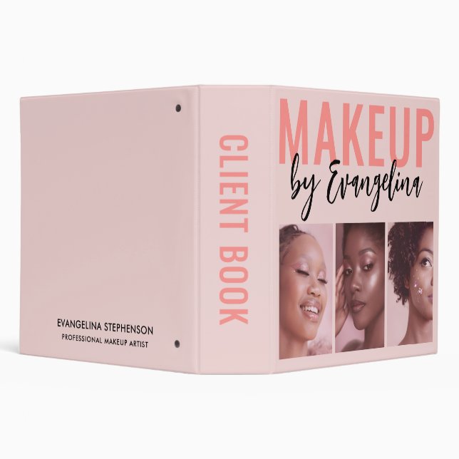 Blush Pink Script 3 Photo Makeup Client Book  Ring Binder (Background)