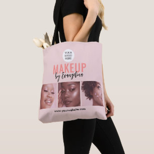 Blush Pink Script 3 Photo Makeup Tote Bag