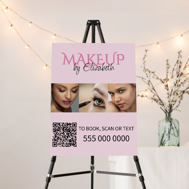 Blush Pink Script Black QR Code Photo Makeup Foam Board (In Situ (Stand))