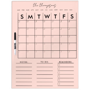 Blush Pink Script Calendar Planner Monthly Weekly  Dry Erase Board