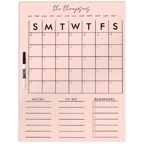 Blush Pink Script Calendar Planner Monthly Weekly  Dry Erase Board