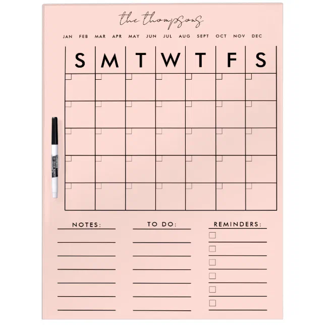 Blush Pink Script Calendar Planner Monthly Weekly Dry Erase Board | Zazzle
