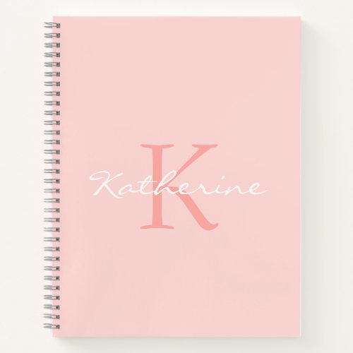 Blush Pink Script Girly Chic Monogram Name Notebook