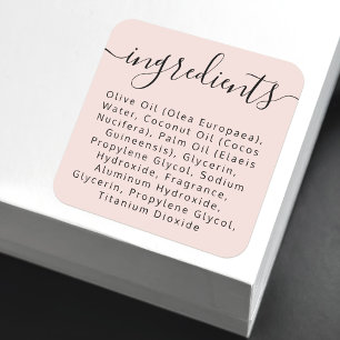 Blush pink script ingredient list product label