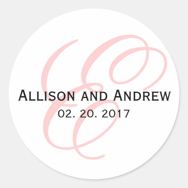 Blush Pink Script Initial E Monogram Wedding Favor Classic Round Sticker (Front)