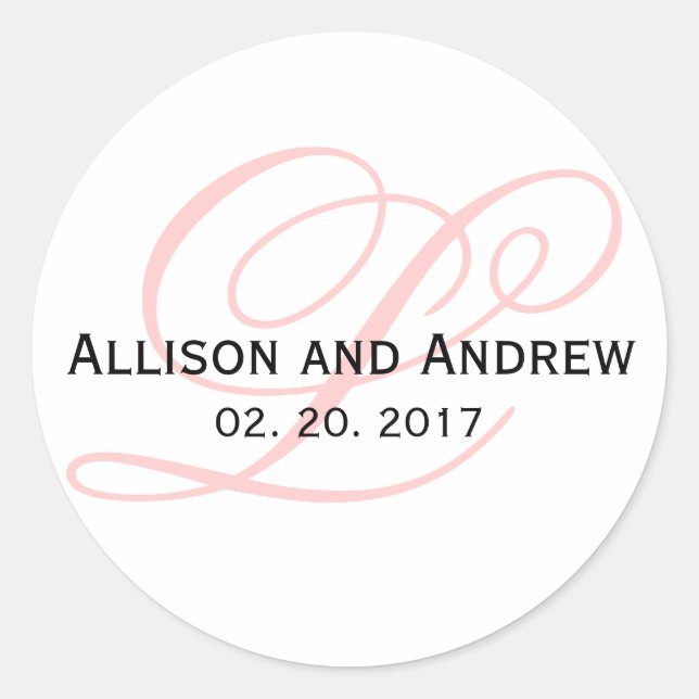 Blush Pink Script Initial L Monogram Wedding Favor Classic Round Sticker (Front)
