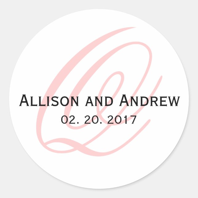 Blush Pink Script Initial Q Monogram Wedding Favor Classic Round Sticker (Front)