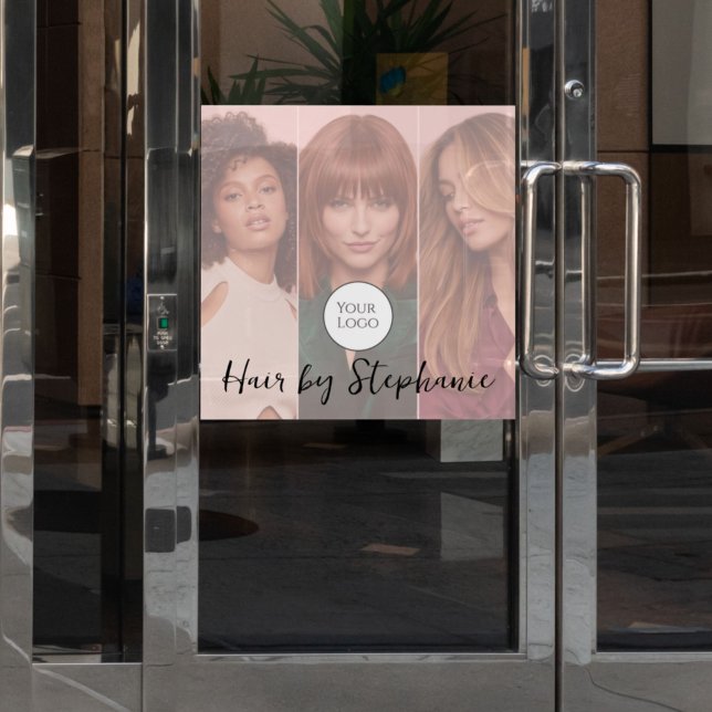 Blush Pink Script Logo 3 Photo Hair Salon Window Cling (Creator Uploaded)