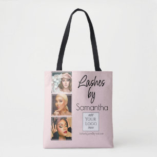 Blush Pink Script Logo 3 Photo Lash Tech Business Tote Bag