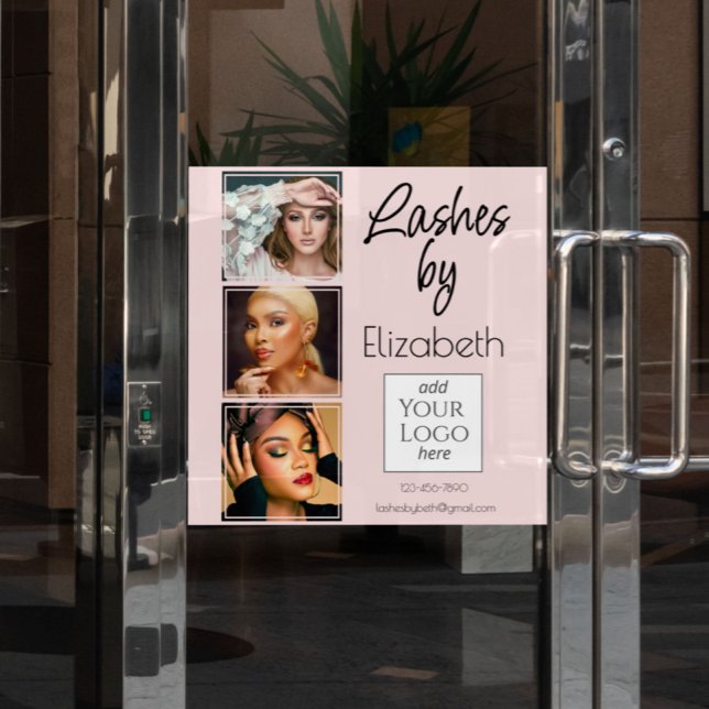 Blush Pink Script Logo 3 Photo Lash Tech Business Window Cling (Creator Uploaded)