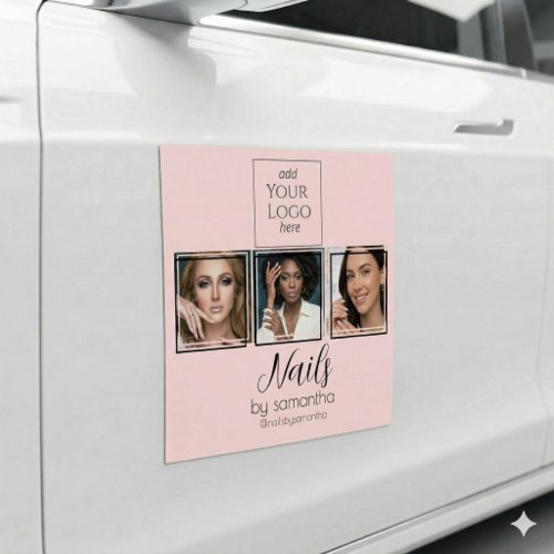 Blush Pink Script Logo 3 Photo Nail Salon Car Magnet