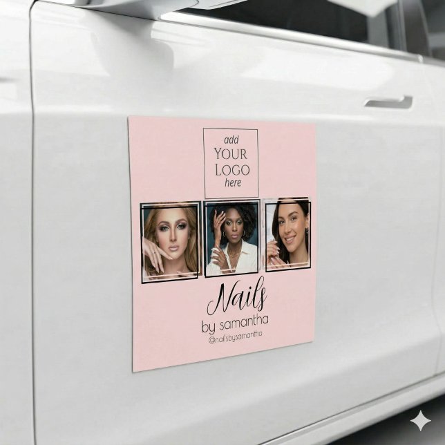 Blush Pink Script Logo 3 Photo Nail Salon Car Magnet (Creator Uploaded)