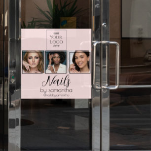 Blush Pink Script Logo 3 Photo Nail Salon Window Cling