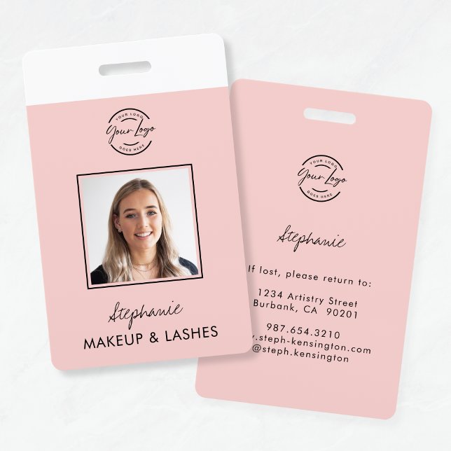 Blush Pink Script Logo Employee ID Photo Makeup Badge (Creator Uploaded)