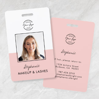 Blush Pink Script Logo Employee Photo ID Makeup Badge