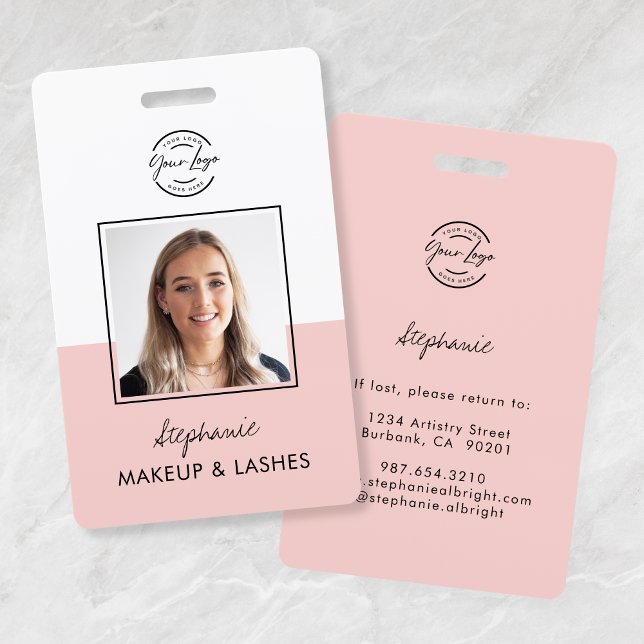Blush Pink Script Logo Employee Photo ID Makeup Badge (Creator Uploaded)