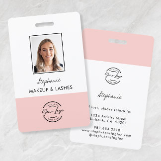 Blush Pink Script Logo Employee Photo Makeup Badge
