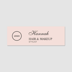 Blush Pink Script Logo Hair Makeup Name Tag