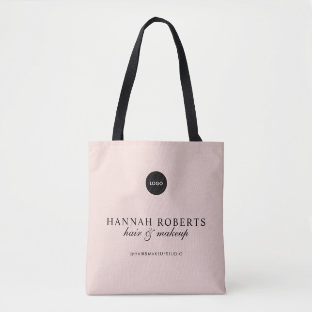 Blush Pink Script Logo Hair Makeup Studio Tote Bag (Front)