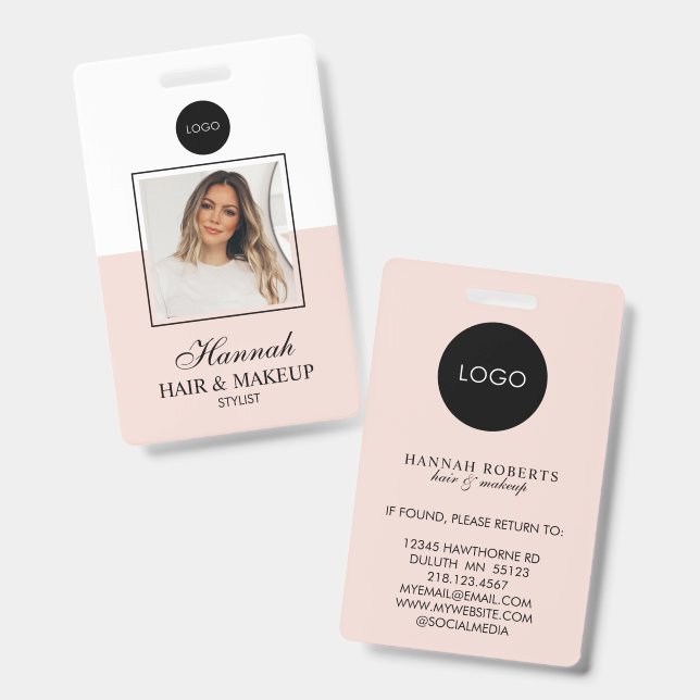 Blush Pink Script Logo Hair Photo Makeup Badge (Front & Back)
