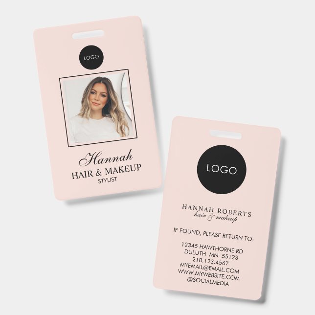 Blush Pink Script Logo Hair Photo Makeup Badge (Front & Back)
