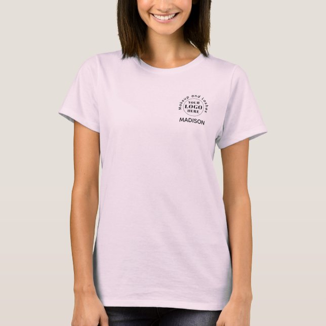 Blush Pink Script Logo Makeup Staff T-Shirt (Front)