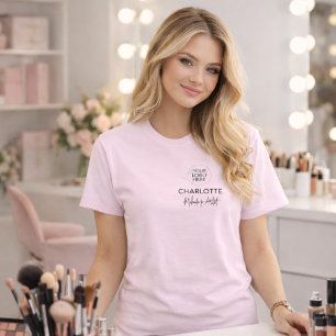 Blush Pink Script Logo Makeup Staff  T-Shirt