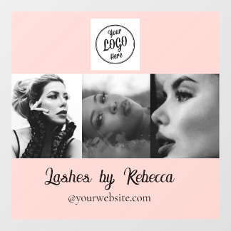 Blush Pink Script Logo Photo Eye Lashes Studio Window Cling