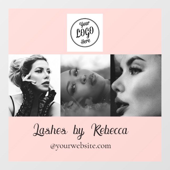 Blush Pink Script Logo Photo Eye Lashes Studio Window Cling (Sheet)