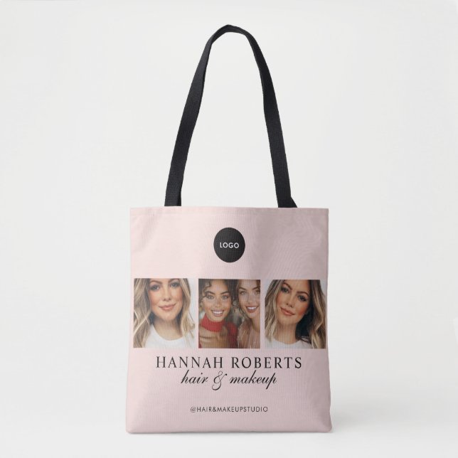 Blush Pink Script Logo Photo Hair Makeup Studio Tote Bag (Front)