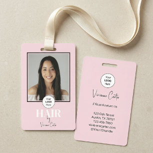Blush Pink Script Logo Photo Hair Stylist Badge