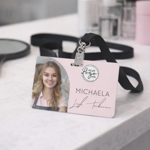 Blush Pink Script Logo Photo Lash Technician Badge