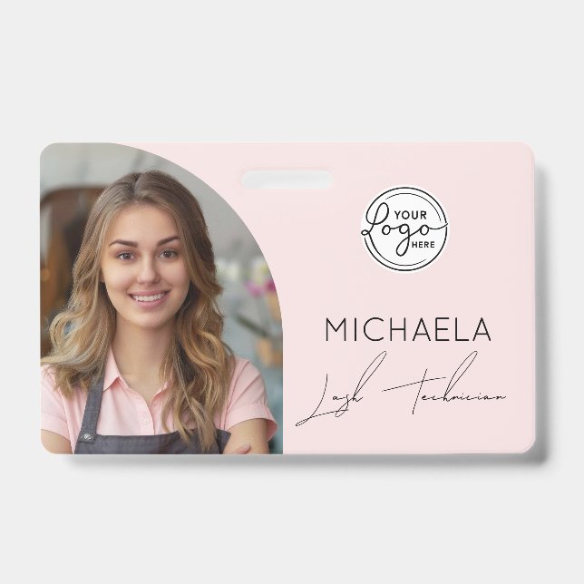 Blush Pink Script Logo Photo Lash Technician Badge (Front)