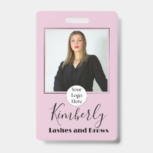 Blush Pink Script Logo Photo Lashes and Brows Badge