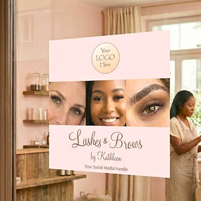 Blush Pink Script Logo Photo Lashes Brows Studio Window Cling (Creator Uploaded)