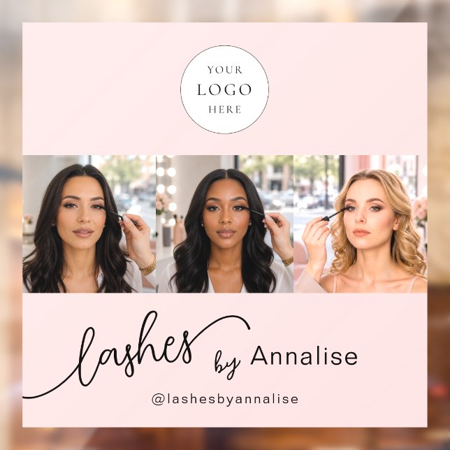Blush Pink Script Logo Photo Lashes Makeup Studio Window Cling (Sheet 2)