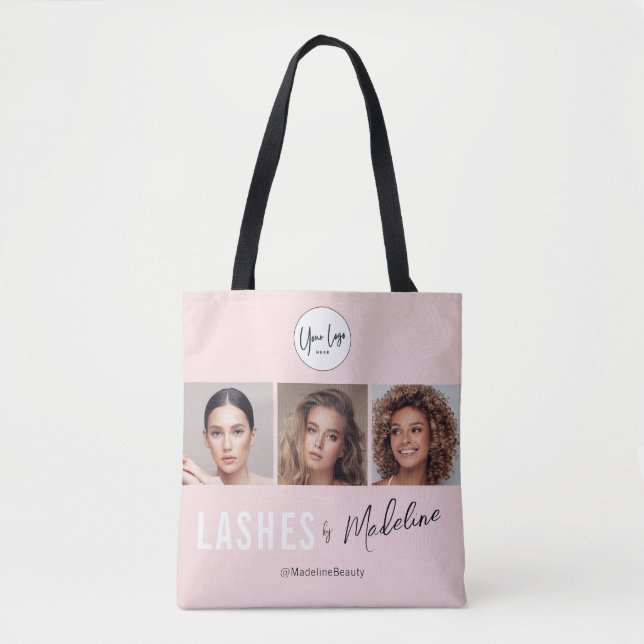 Blush Pink Script Logo Photo Lashes Studio Tote Bag (Front)