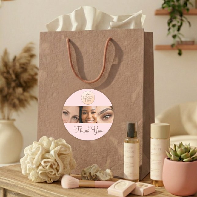 Blush Pink Script Logo Photo Lashes Thank You  Classic Round Sticker (Creator Uploaded)