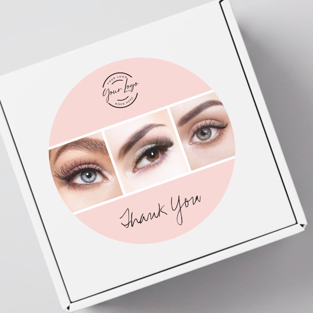 Blush Pink Script Logo Photo Lashes Thank You Classic Round Sticker (Creator Uploaded)