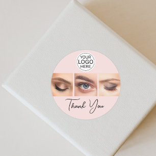 Blush Pink Script Logo Photo Lashes Thank You Classic Round Sticker