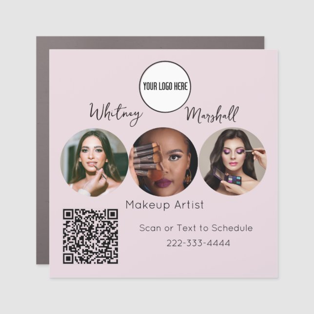 Blush Pink Script Logo Photo Makeup Artist Car Magnet (Front)