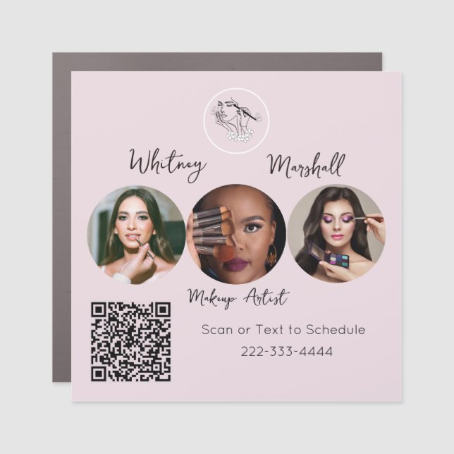Blush Pink Script Logo Photo Makeup Artist Car Magnet (Front)