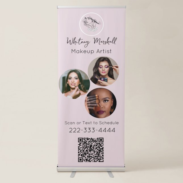 Blush Pink Script Logo Photo Makeup Artist Retractable Banner (Front)
