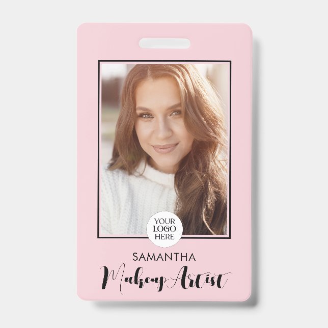 Blush Pink Script Logo Photo Makeup  Badge (Front)