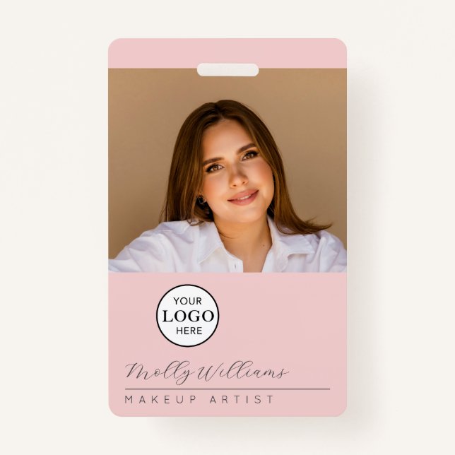 Blush Pink Script Logo Photo Makeup Badge (Front)