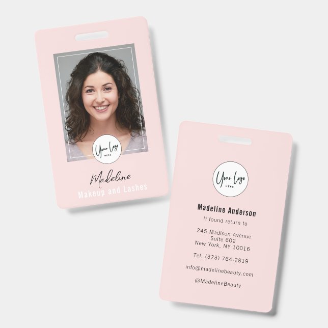 Blush Pink Script Logo Photo Makeup Badge (Front & Back)