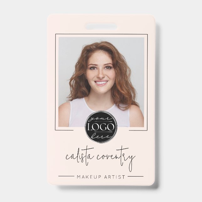 Blush Pink Script Logo Photo Makeup Badge (Front)
